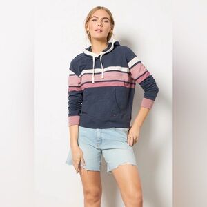 Faherty Sunwashed Slub Hoodie in Hawthorn Rose Stripe size XS